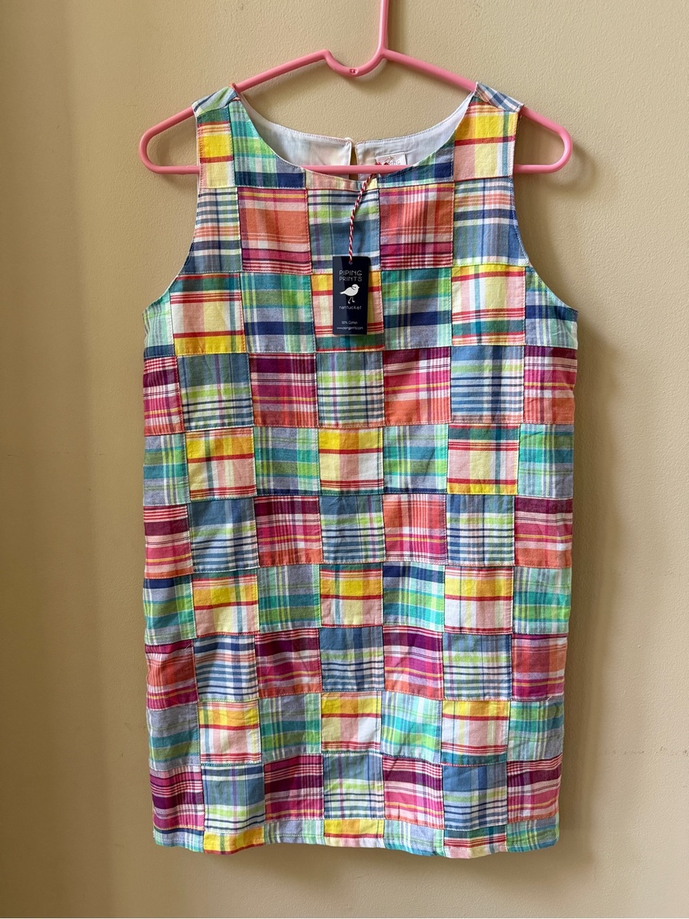 Piping Prints Women’s Madras colorful patchwork dress size small